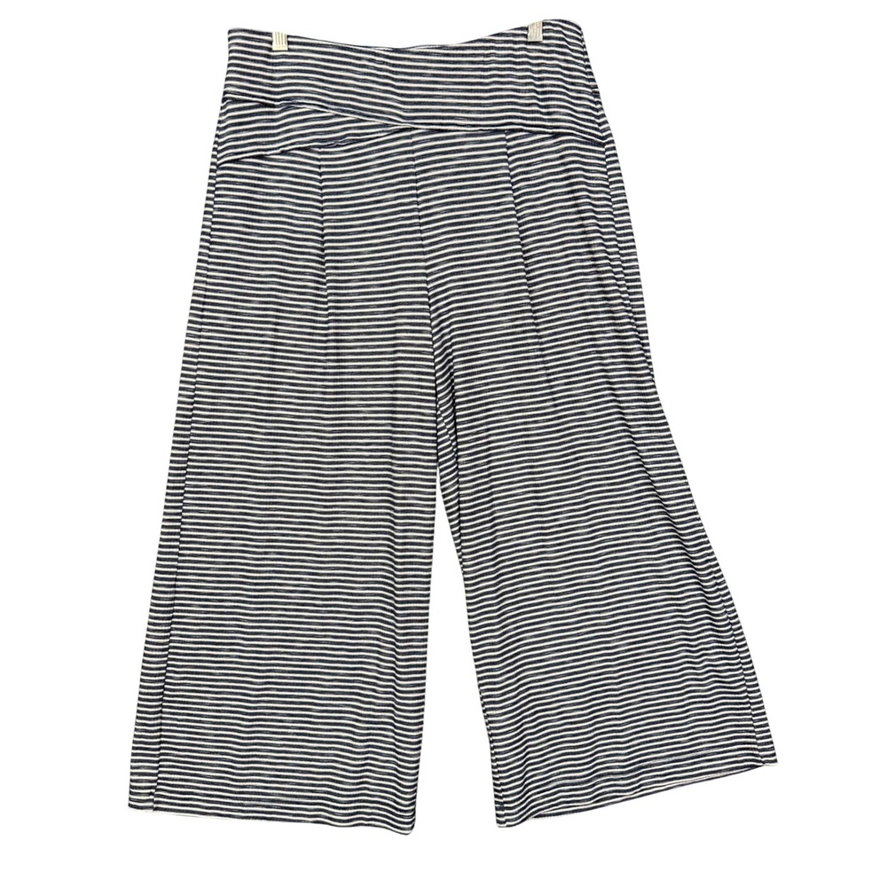 Democracy Pants Women Large Blue Striped High Rise Crop Wide Leg Knit Nautical
